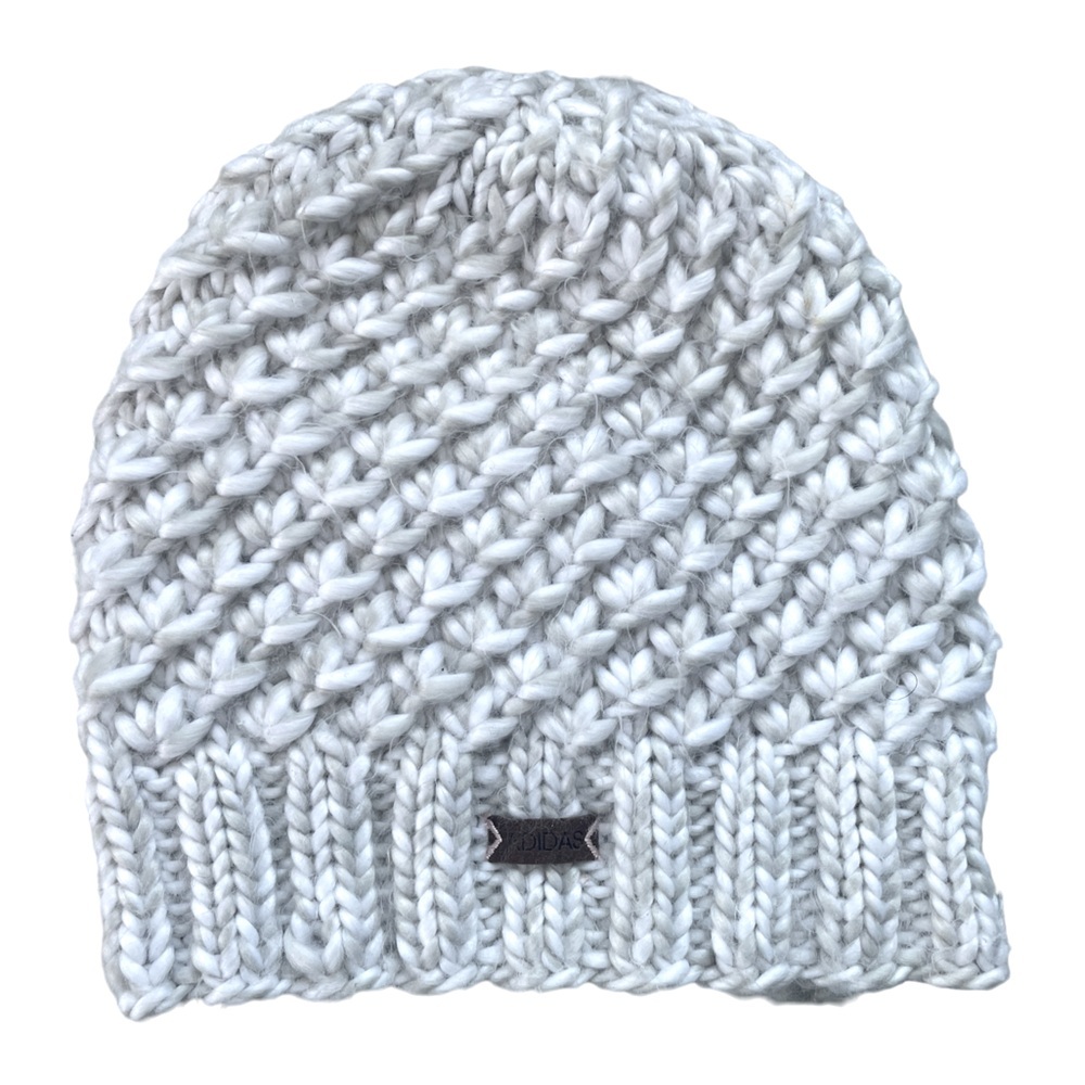 Adidas Climawarm Cable Knit Beanie Hat, White and Gray, One Size